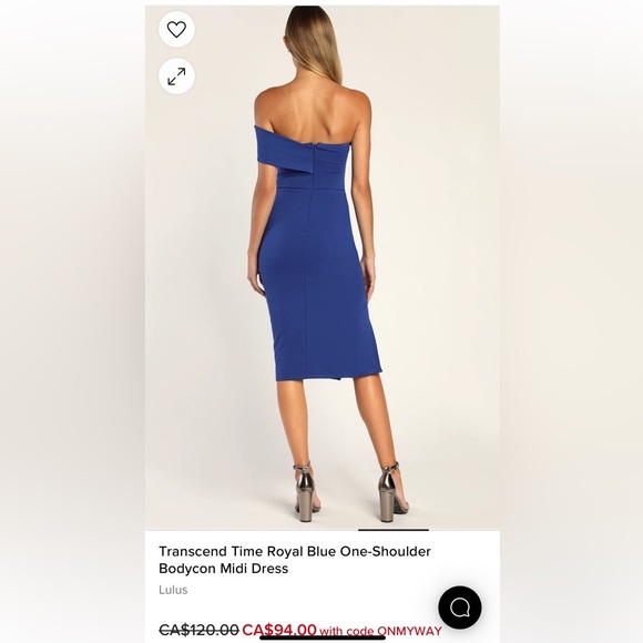Lulus Royal Blue One Shoulder Bodycon Midi Dress - Size Medium - Picture 2 of 5
